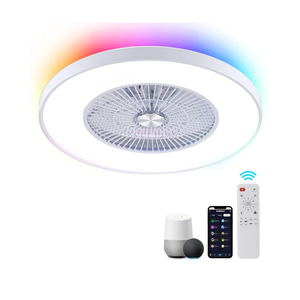 24" Bladeless Ceiling Fans with Lights and Remote/APP/Voice Control, Low Profile Ceiling Fan with RGB Lights, Enclosed Flush Mount Ceiling Fan for Kid's Bedroom/Living Room