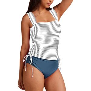 Pink Queen Women's 2 Piece Tankini Bathing Suit Tummy Control High Waisted Bikini Bottom Ruched Drawstring Swimsuit, XL