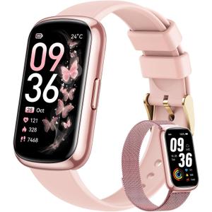 Fitness Trackers for Women Smart Watch: Fitness Tracker with 24/7 Heart Rate Monitor SpO2 Sleep Step Tracker, Pedometer Fitness Watches for Women with 5ATM Waterproof for iPhone Android 2 Bands Pink