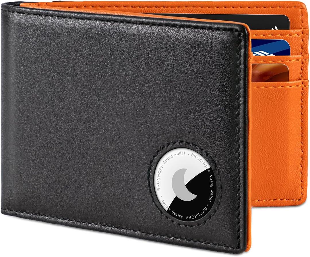 Airtag Wallet for Men, Bifold Full-Grain Leather Wallet for Apple Air Tag (1st & 2nd Generation), Men's Wallet with Airtag Holder, RFID Blocking, Cash Slots, ID Window