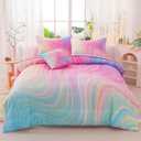 Girls Full Bedding Sets, 6 Pcs Pink Full Szie Comforter Set with Sheets, Tie Dye Superior Blue Pink Rainbow Bedding Set for Girls Kids (Wave)