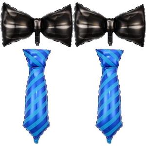 4PCS Father's Day Balloons Father's Day Party Decorations Black Bow Tie Blue Necktie Foil Balloons for Happy Father's Day Dad Birthday Party Decorations