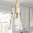 Emak 9 Inch Modern Pendant Lights Kitchen Island, Brushed Gold Pendant Light with Clear Glass Shade, Large Hanging Light Fixture for Kitchen, Dining Room, Bathroom, PL130-BGD-CG
