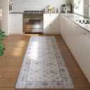 Rugcomf Runner Rug 2'6''x8' Hallway Washable Boho Soft Area Rug Non-Slip Faux Wool Vintage for Kitchen, Entryway, Laundry, Bedroom, Indoor (Grey and White)