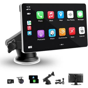 9" CarPlay Screen for Car, 4K Dash Cam Car Tablet for Apple Android Auto,1080P Rear Backup Camera, Wireless Portable Touch Voice Control Screen for GPS Navigation, Bluetooth, Mirror, Truck