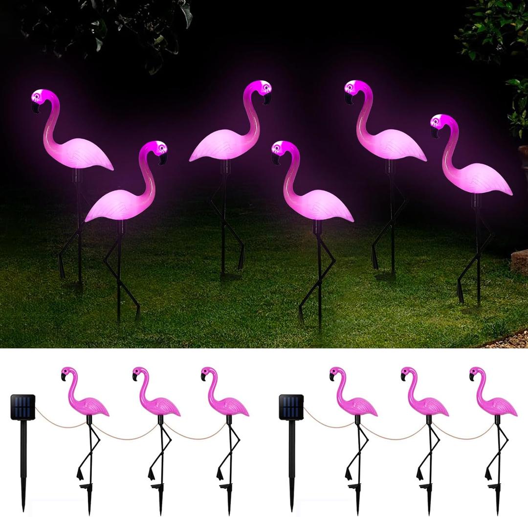 Solar Flamingo Light 6 Pcs, Waterproof Solar Garden Lights Outdoor Decor, Pink Flamingo Garden Decor, Birthday Christmas New Home Gift, for Yard Lawn Walkway Pathway
