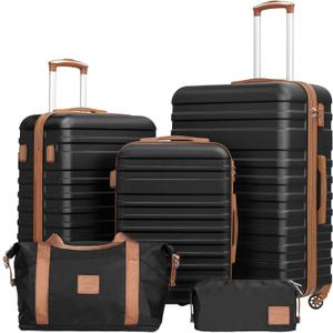 Coolife Suitcase Set 3 Piece Luggage Set Carry On Hardside Luggage with TSA Lock Spinner Wheels (Black, 5 piece set)