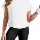 Haloumoning Girls Loose Athletic Shirts Short Sleeve Crop Tops Kids Quick Dry Gym Yoga Tees, Size: 7-8 Years