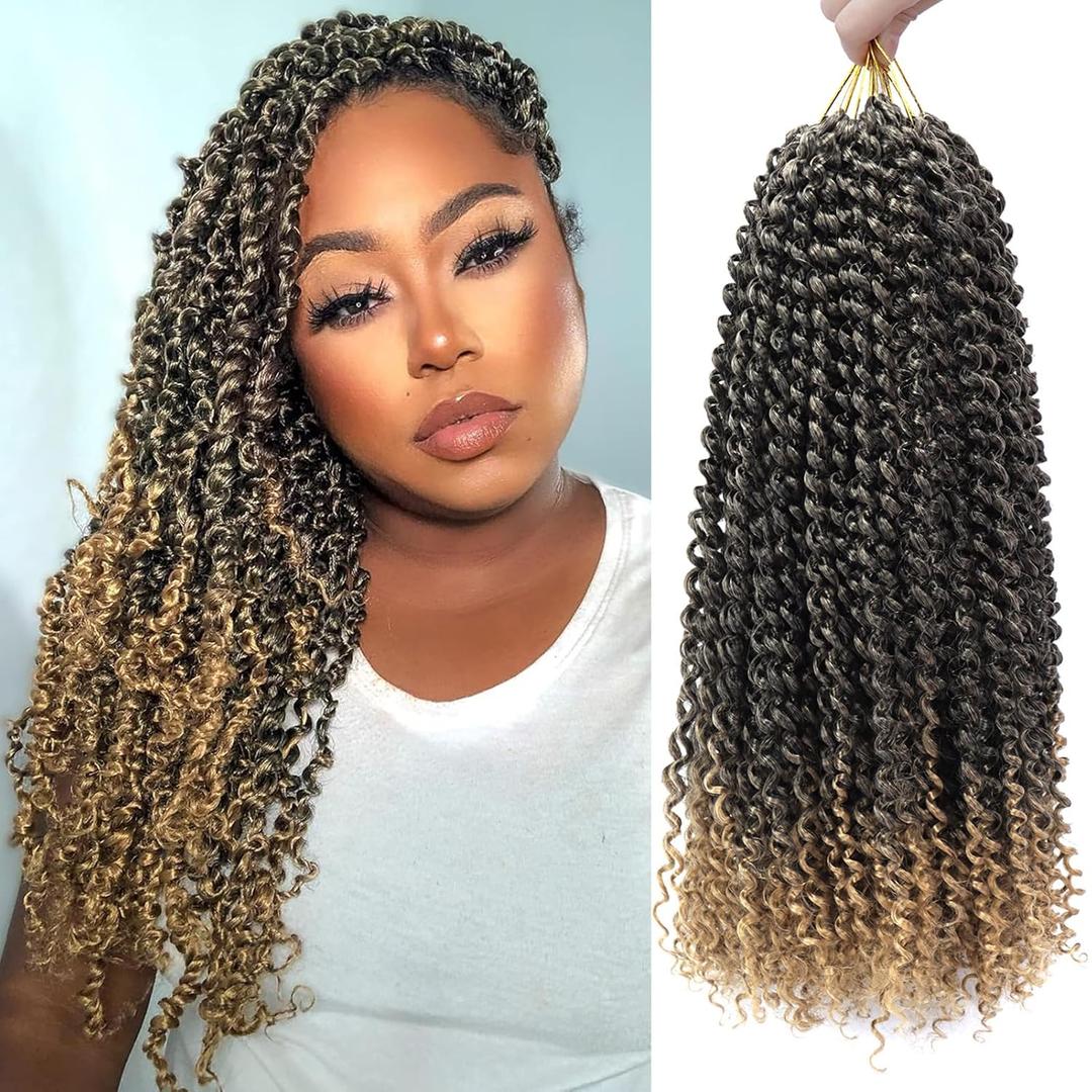 Dorsanee Ombre Honey Blonde Passion Twist Hair 18 Inch 7 Packs Water Wave Crochet Hair Long Bohemian Curly Braiding Hair for Butterfly Locs, Faux Locs, Boho Style Spring Twist Crochet Braids (T27#)