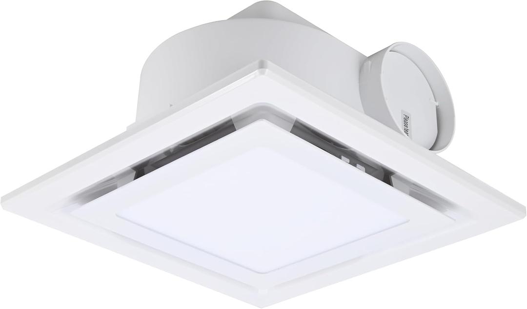 FEITON Square Bathroom Exhaust Fan with Light, 160 CFM 35W 4 Inch Duct, 100240V 1.0 Sones Quiet Bathroom Ceiling Fan, Shower Fan Light Combo(Mounting Hole: 10.2 x 10.2 Inches)