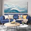 TRAIN2 ART Abstract Wall Art for Living Room Blue and White Ocean Paintings Wall Decor Modern 3D Textured Canvas Wall Art Large Artwork for Living Room Bedroom Office 20"x40"