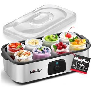 MUELLER Automatic Digital Yoghurt Maker Machine with Timer & Constant Temperature Control, Stainless Steel Probiotic Yogurt Makers with & LCD Display, 8 * 6 Oz Glass