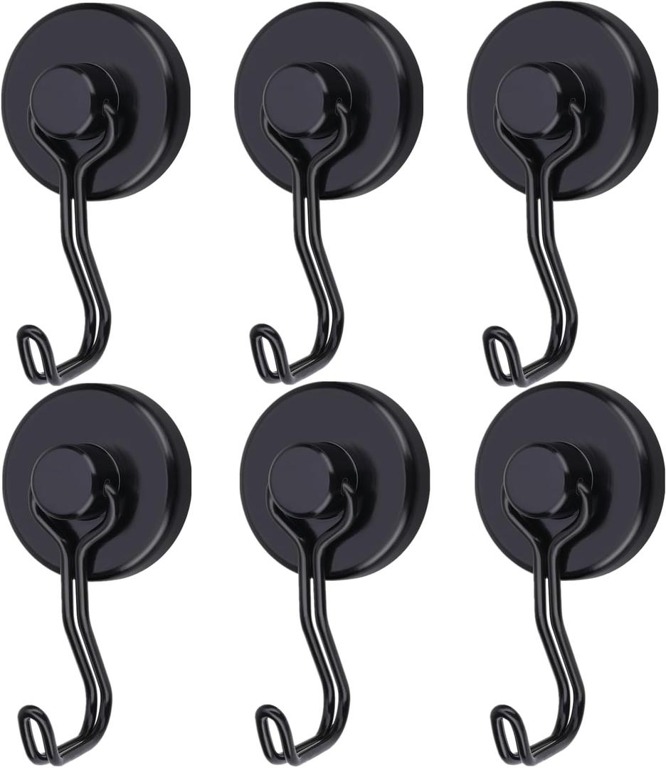 Magnetic Hooks 100LB Cruise Refrigerator Heavy Duty Neodymium Rare Earth Magnetic Hangers, Rubber Scratch-Resistant Base, Ideal for Indoor/Outdoor Hanging(Black 6Pack)