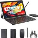 Android 15 Tablet, 10 Inch 18GB RAM+128GB ROM/2TB Expandable Tablet PC, Quad-core 2.0GHz Processor, 1280*800 10" HD Touch Screen, 2.4G/5G WiFi 6 BT 5.0, 2 in 1 Tablets with Keyboard Case Mouse Stylus (Black)