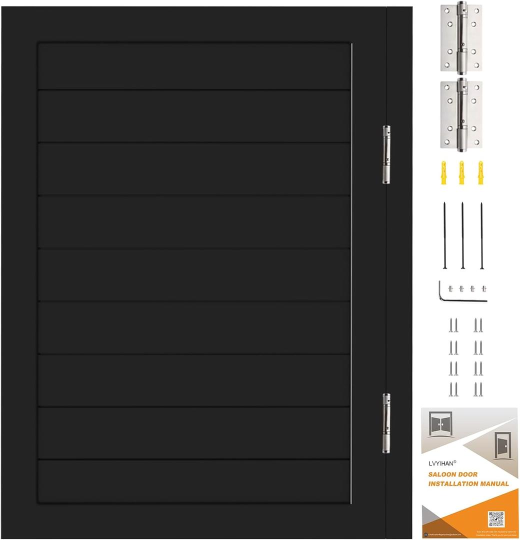 Saloon Swinging Doors 24/28/30/32/36 Inch Wide, Black Heavy Duty Swinging Half Door with Hinges and Hardware, Single Swing Cafe Doors for Doorway Bar Kitchen Decor
