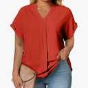 Womens Short Sleeve Tops Plus Size V Neck Summer Shirts Trendy Oversized Work Blouse Casual Loose Fit Gym Tshirts
,M