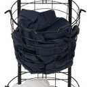 3 Tier Rolling Laundry Hamper with 3 Removable Wire Basket, Metal Sorter Storage Trolley Shelf Basket with Wheel, Tall Clothes Laundry Basket bin with Wheels-Black