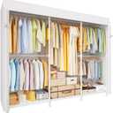 ULIFHOME E14C Pro Heavy Duty Closet Organizer System，Freestanding Clothing Racks for Hanging Clothes，Adjustable Garment Rack 70.1"W × 16.6"D × 76.4"H Hold 960 lbs，White Rack with White Dustproof Cover