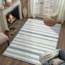 jinchan Moroccan Boho 3x5 Area Rugs for Entryway - Machine Washable Soft Throw Rug Bohemian Design Non-Slip Carpet for Entrance Living Room Kitchen Bedroom (3x5', Blue)