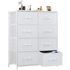 Sweetcrispy Dresser for Bedroom, Chest Organizer Unit with 8 Fabric Bins, Fabric Storage Tower, Drawer Organizer with Steel Frame, Wooden Top for Nursery, Living Room, Closet (31.5"D x 11.8"W x 36.4"H (8 Drawers), White)
