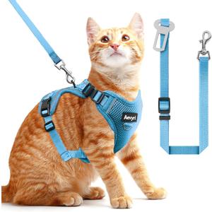 Cat Harness and Leash for Walking, The Upgrade Can be Adjusted in Four Directions and Breathable Cat Harness for Anti Escape that can be Fitted and Positioned, Reflective Strips Harness, Blue, M