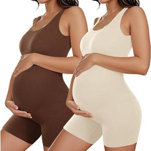 Coume 2 Pcs Maternity Romper Ribbed Pregnancy Bodysuit