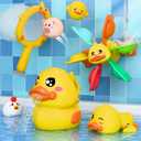iPlay, iLearn Baby Duck Bath Toy, Toddler Bathtub Suction Water Spinner Gear, Kid Shower Fishing Game W/ Net, Floating Animal, Wind up Swimming Duck, Birthday Gift 6 9 12 Month 1 2 3 Year Old Boy Girl