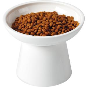 LoeJan Elevated Food and Water Bowls Set, Extra Wide and Raised Ceramic Feeder, Anti-Vomit Whisker-Free Pressure Cat Feeding Bowl for Kittens Adult Cats Small Dogs (White, Food Bowl)
