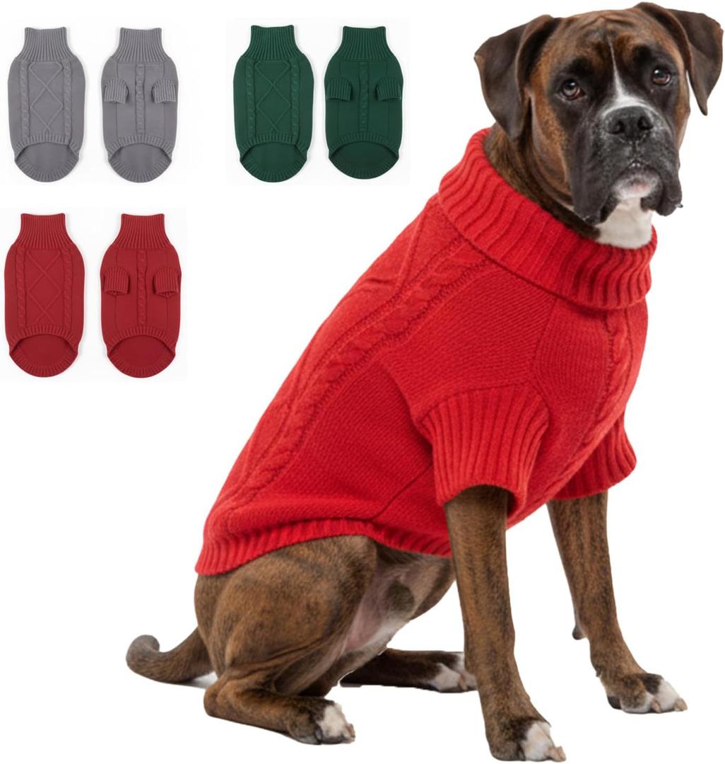 Thick Knit Dog Sweater, Warm Turtleneck Pullover Winter Sweaters for Small, Medium & Large Dogs, Cute Knitted Pet Clothes for Puppy, Holiday Costume for Boy & Girl Doggy, Boxer Outfit,Red XXL