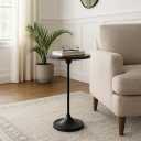 Elegant End Table, Side Table, or Small Night Stand for Room Decor – Slim Metal Drink Table with Marble Top and Trumpet Base for Bedroom or Living Room – Ideal for Small Spaces – 27" Black