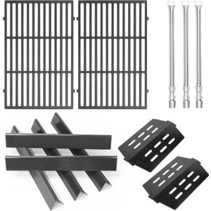Grill Parts for Weber Genesis 300 (2011-2016 Front Control) Cast Iron Grates, 304 Burner Tubes, 17.5" Flavorizer Bars + Heat Deflectors, Fits Genesis E/S310 E/S320 E/S330, Replaces 7524 62752 7621