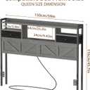 Queen Size Headboard with Drawers, Outlets & USB Ports,Sturdy Wood Bed Frame with Adjustable Height, Built-in LED Lighting (Grey, Queen 59 * 7.08 * 45.7)