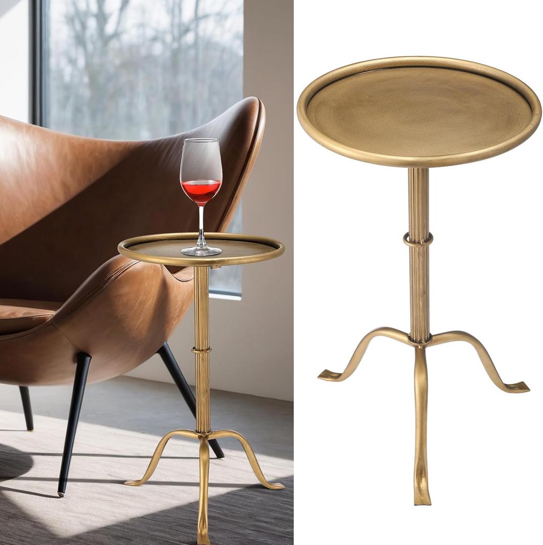 1 Pc Metal Martini Table Bronze Small Round Drink Table12.5 x 12.5 x 27.75 Inches Pedestal Iron Side Tables for Small Spaces Bedroom Living Room