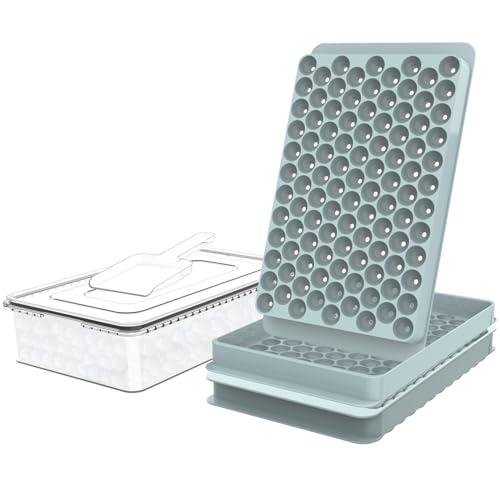 WIBIMEN Mini Ice Cube Trays, 0.55” Tiny Pebble Ice for Iced Coffee & Cocktails, Fast Chill, Easy Twist Release, Stackable with Lid & Storage Bin (2 Pack, Blue)