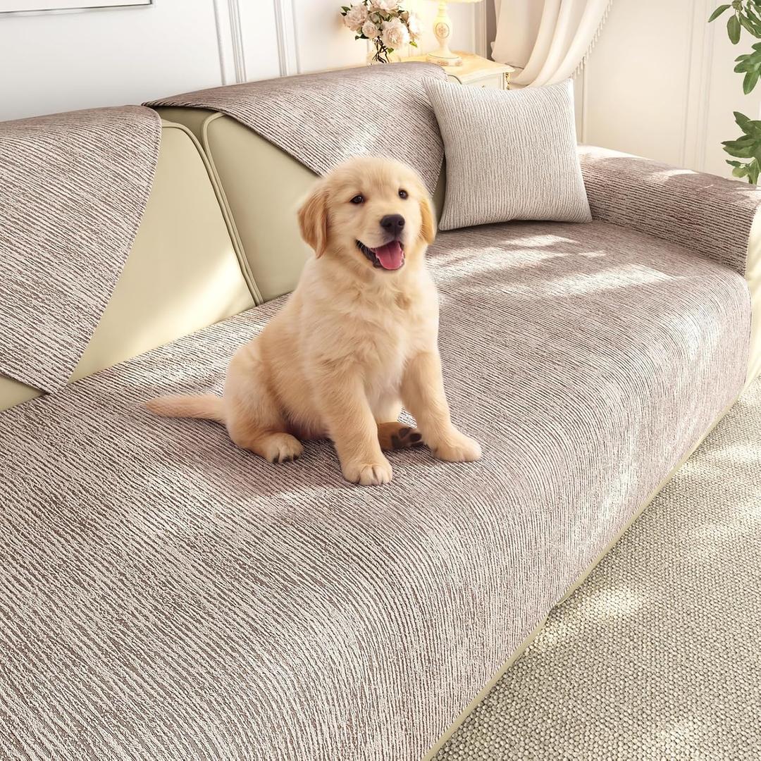 LuoYiJia Non-Slip Couch Cover Washable for Pets, Sofa Cover for Sectional | 1PC 27"x27" Pet-friendly chenille furniture protector with scratch-resistant fabric, easy to clean sofa slipcover, Coffee