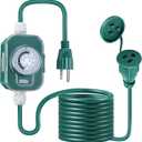 Feekoon 20 FT Outdoor Extension Cord with Timer, Halloween Christmas Green Extension Cord, 16AWG SJTW Cable with Weatherproof Covers for Christmas Lights Holiday Landscaping Decorations