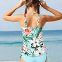 Qaoerde Girls Swimsuit Tropical Print Bikini Set with Ruffle Hem Two Piece Criss Cross Bathing Suits for Girls 7-14 Years (9-10 Years, Blue Plant)