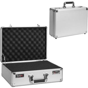 LOCKCURX Security Lock Boxes - 16.9 x 12.2 x 6.3 Inch Large, Portable Locking Storage Totes with Dual Combination Locks, Medicine Lock Box, Lock Boxes for Personal Items, Cash & Briefcase - Silver