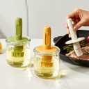 Retractable Oil Brush Dispenser, 2-in-1 Glass Olive Oil Bottle with Silicone Basting Brush Adjustable Telescopic Design for Cooking, BBQ, and Baking (White/Green/Yellow) 