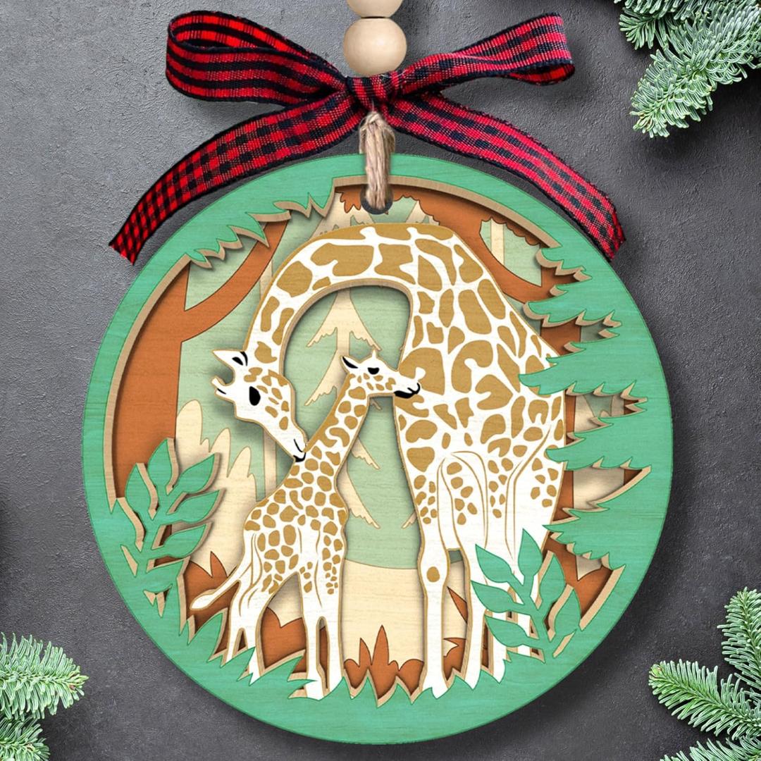 2 x Giraffe Ornament - Giraffe Ornaments for Christmas Tree, Animal Christmas Ornaments - Wood Ornament