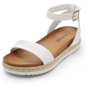 DREAM PAIRS Women's Open Toe Platform Espadrille Wedge Sandals Comfortable One Band Dressy Casual Sandals for Women (6, White/Pu)