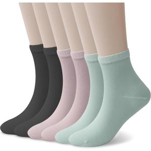 Wildarms Womens Cotton Dress Socks - Soft Thin Crew Socks for Business Trouser Casual Everyday Wear 6 Pairs (Black2+pink2+green2)
