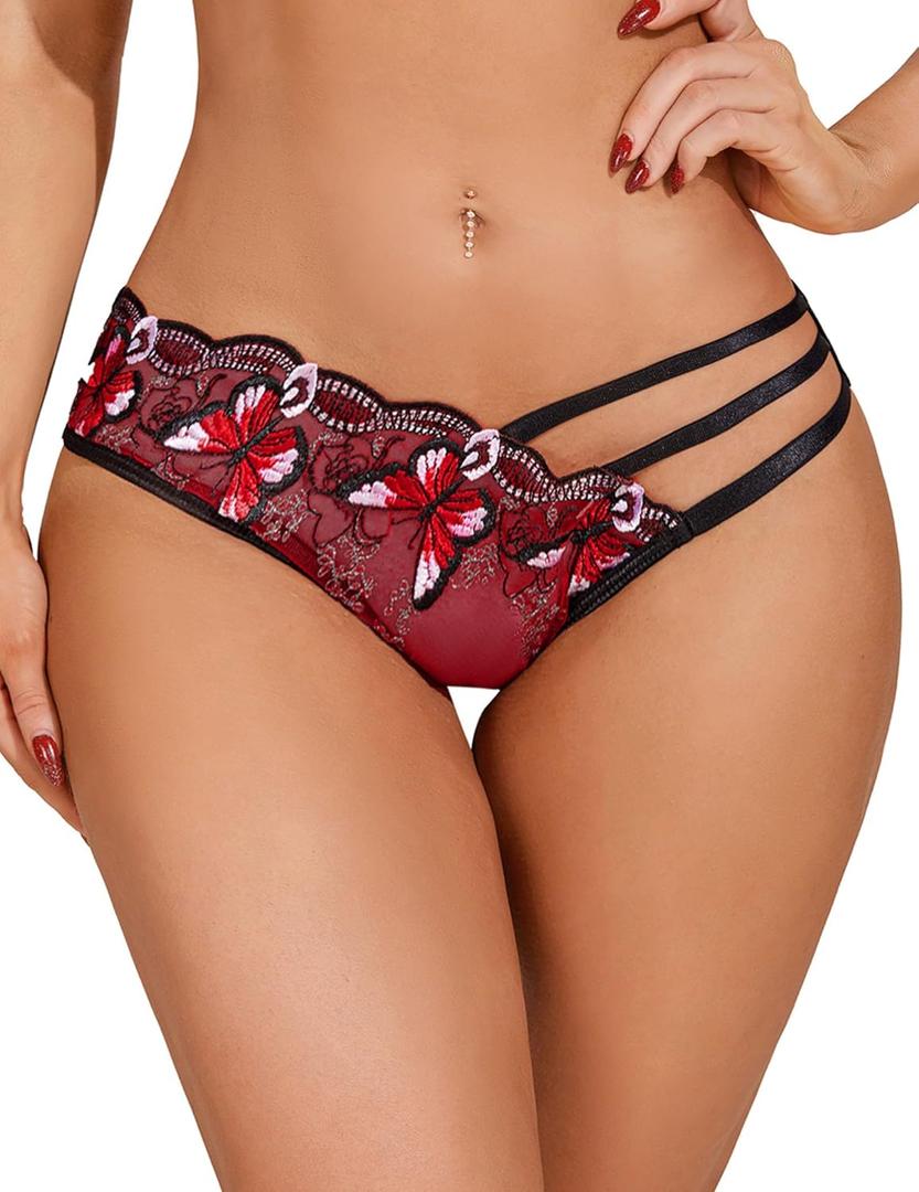 Avidlove Sexy Panties for Women Butterfly Embroidered Underwear Mesh Panties Pack (Medium)