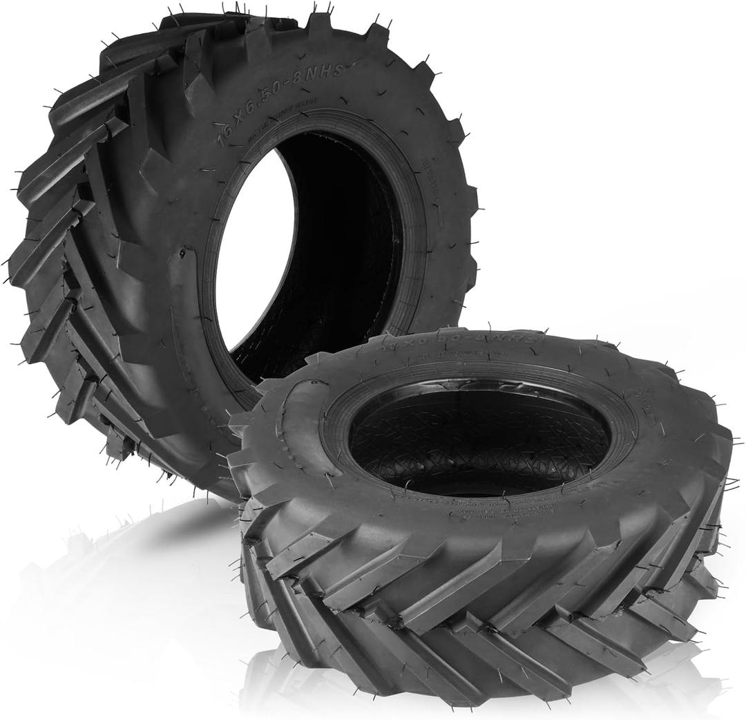 16X6.50-8 Lawn Mower Tires, Natural Rubber Turf Tire for Riding Mowers | 2 Ply Tubeless | 615lbs Capacity 2PCS