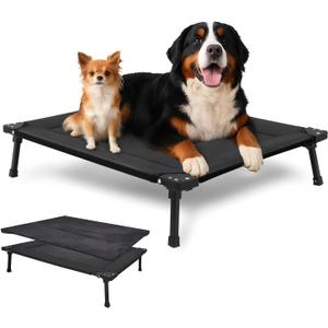 Pozico Elevated Outdoor Dog Bed - Foldable Cooling Dog Cot with Metal Frame, Portable Camping Pet Bed for Large & Medium Dogs, Breathable Mesh for Indoor & Outdoor Use, Black - XL (41.5"L x 27.8"W x 9.8"Th)
