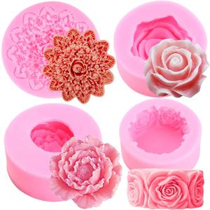 3 x 3D Flower Silicone Molds Bloom Rose Silicone Molds Peony Molds For Soap Making Chocolate Candy Polymer Clay Gum Paste Cake Decorating Set of 4
