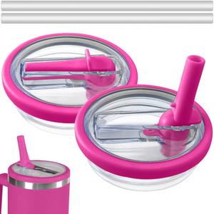 2 Pack Flip Straw Leak Proof Lid for Stanley 40 oz Tumbler Quencher - 40oz Reusable Spill Proof Lid Top Cover Stanley Cup Accessories - Replacement of Leaking Original Stanley Lids - Rose Red