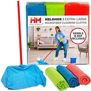 HELOMOR 3 Extra Large Microfiber Cleaning Cloths, 30"x18" Floor Towels for Squeegee Mop, Reusable Multi-Purpose Cleaning Rags for House, Kitchen, Car & Windows, Highly Absorbent, Lint-Free
