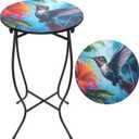 Round Side Table, 21 Inch Tall Metal Table for Patio Deck Porch Livingroom | Weather Resistant End Table Plant Stand for Indoor & Outdoor Use, Easy Assembly Accent Table with Colorful Pattern Tabletop