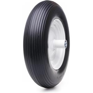 16" 4.80/4.00-8 Flat Free Solid Polyurethane Tire and Wheel, 1 Pack PU Airless Tires with 5/8" Ball Bearings 6" Iron Hub for Wheelbarrow/Hand Truck/Tool Cart/Garden Carts, 1 Pc, Vertical Grooves